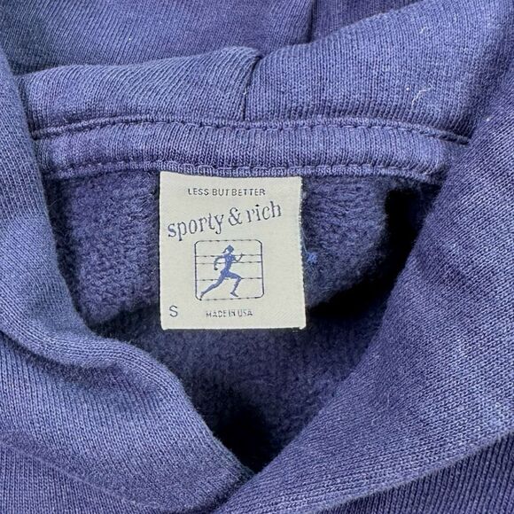 Sporty & Rich Navy Blue Blank Hoodie - Size Small - Picture 4 of 5